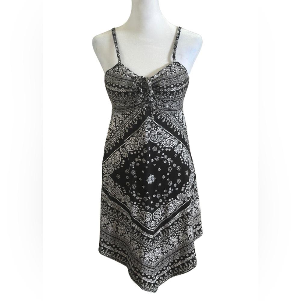 No Boundaries Black White Bandana Print Handkerchief Hem Dress